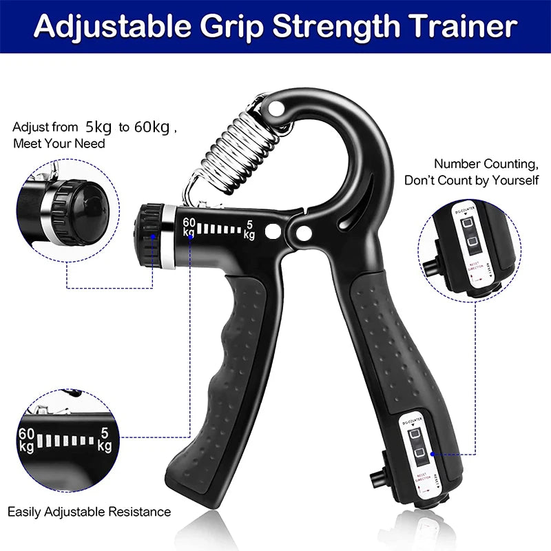 5-60kg Adjustable Hand Grip Strengthener Hand Grip Trainer With Counter Wrist Forearm And Hand Exerciser For Muscle Building